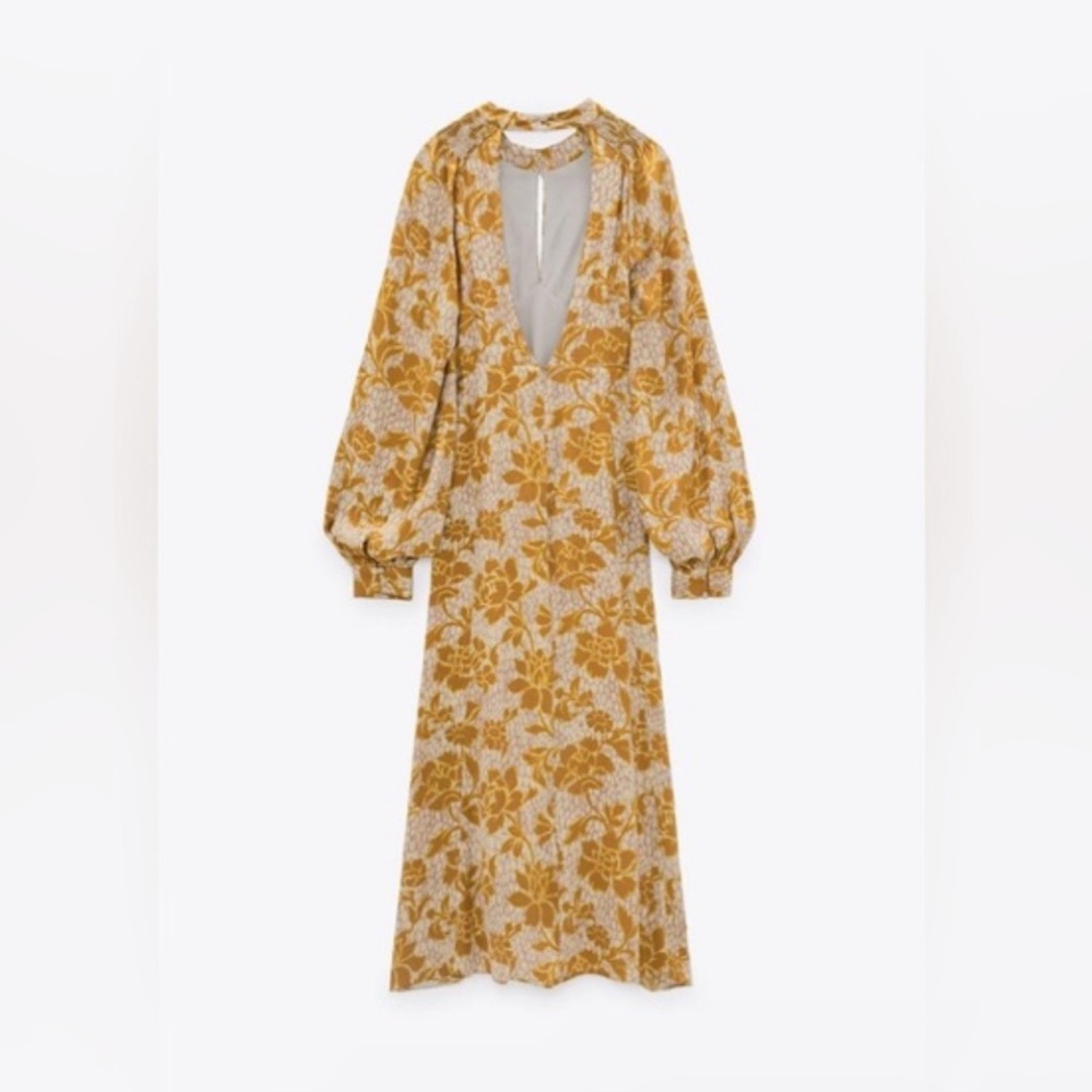 NWT Zara Floral Open Back Midi Dress - Picture 6 of 15
